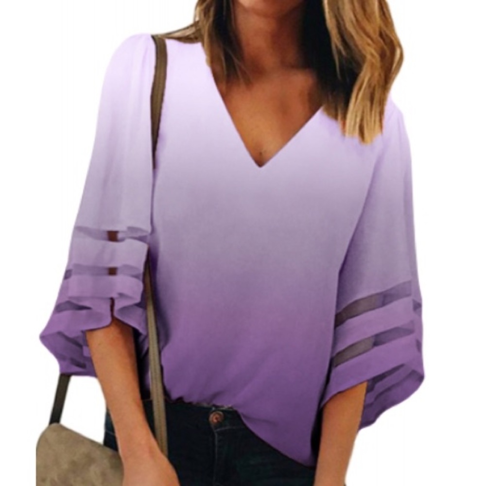 Purple Ombré Bell Sleeve Blouse
